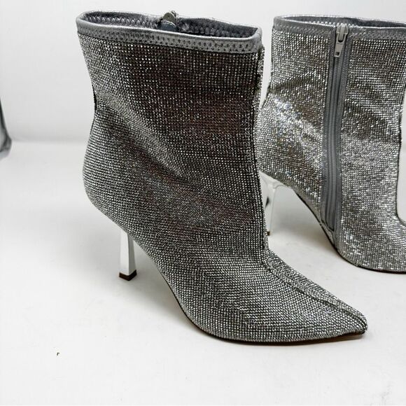 Steve Madden Crystal Rhinestone Silver Heeled Boots Seylah Size 11 - Picture 2 of 8